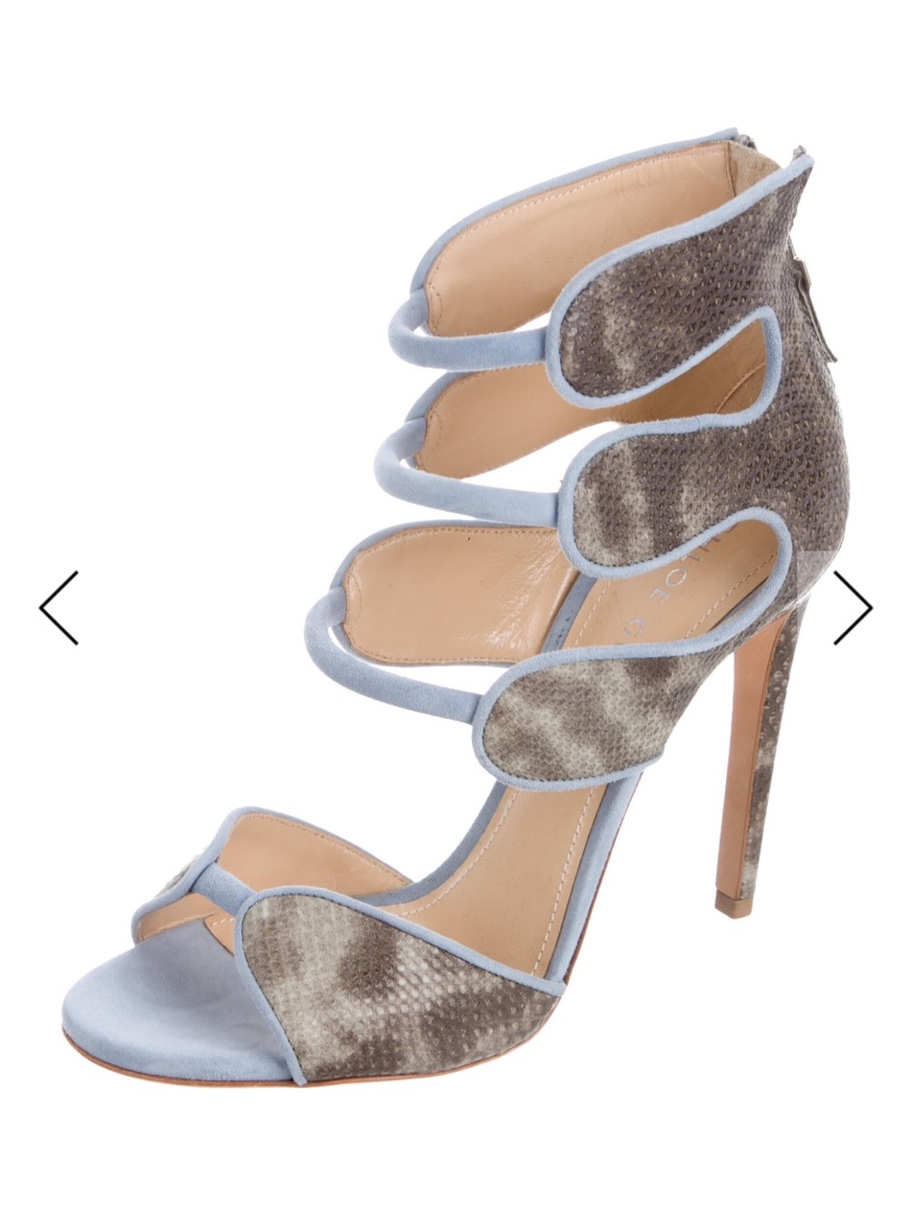 Strappy Blue-Trim Snake-Print High Heel Sandals